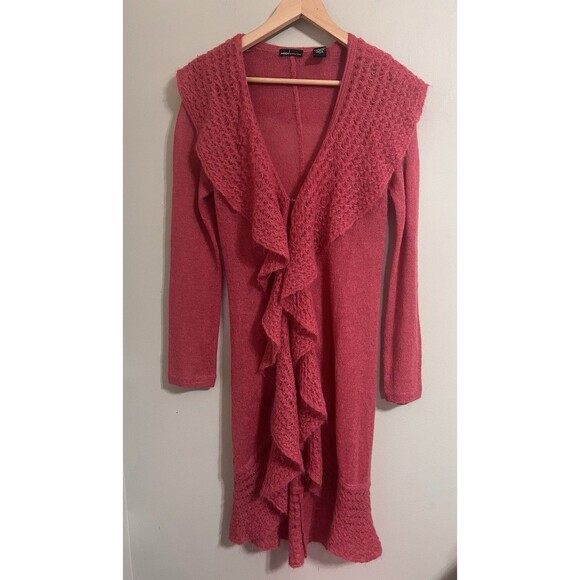 Moda International Size S Duster Cardigan Sweater kid Mohair Ruffled Whimsical - Picture 1 of 6